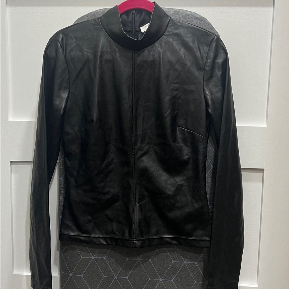 Aritzia brand Babiton Black faux leather mock turtleneck.